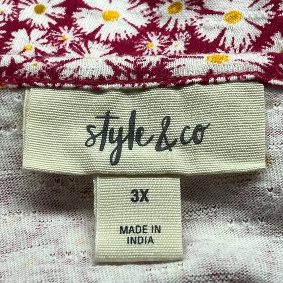 Style & Co Cotton Blend Pink White Yellow Floral Short Sleeve Shirt Women 3X - Picture 3 of 7